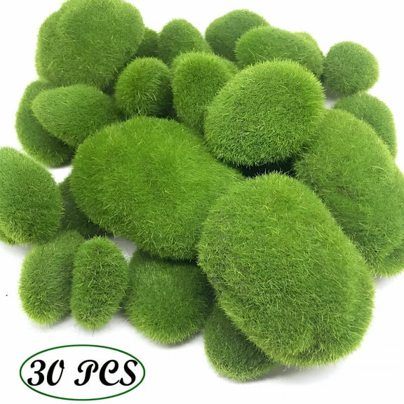 LAMIRO 30 Pieces Series 3 Sizes Decorative Artificial Moss Rocks, Green Moss Balls, for Garden Flower Arrangements and Crafts