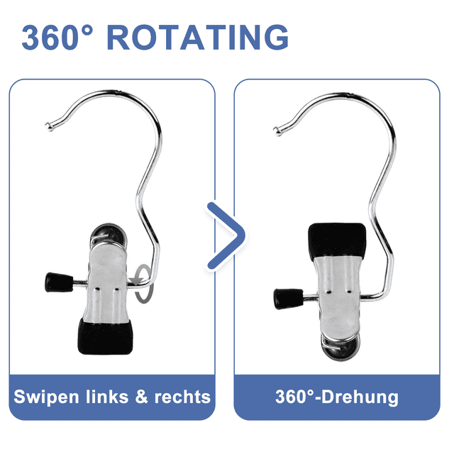 Laklulu 12 Ganchos para Ropa, Ganchos de Abrazadera de Metal, Clips Antideslizantes, Clip para Perchas, Gancho Giratorio de 360 °, Clip para Perchas, Clip para Colgar Pantalones, Toallas, Sombreros