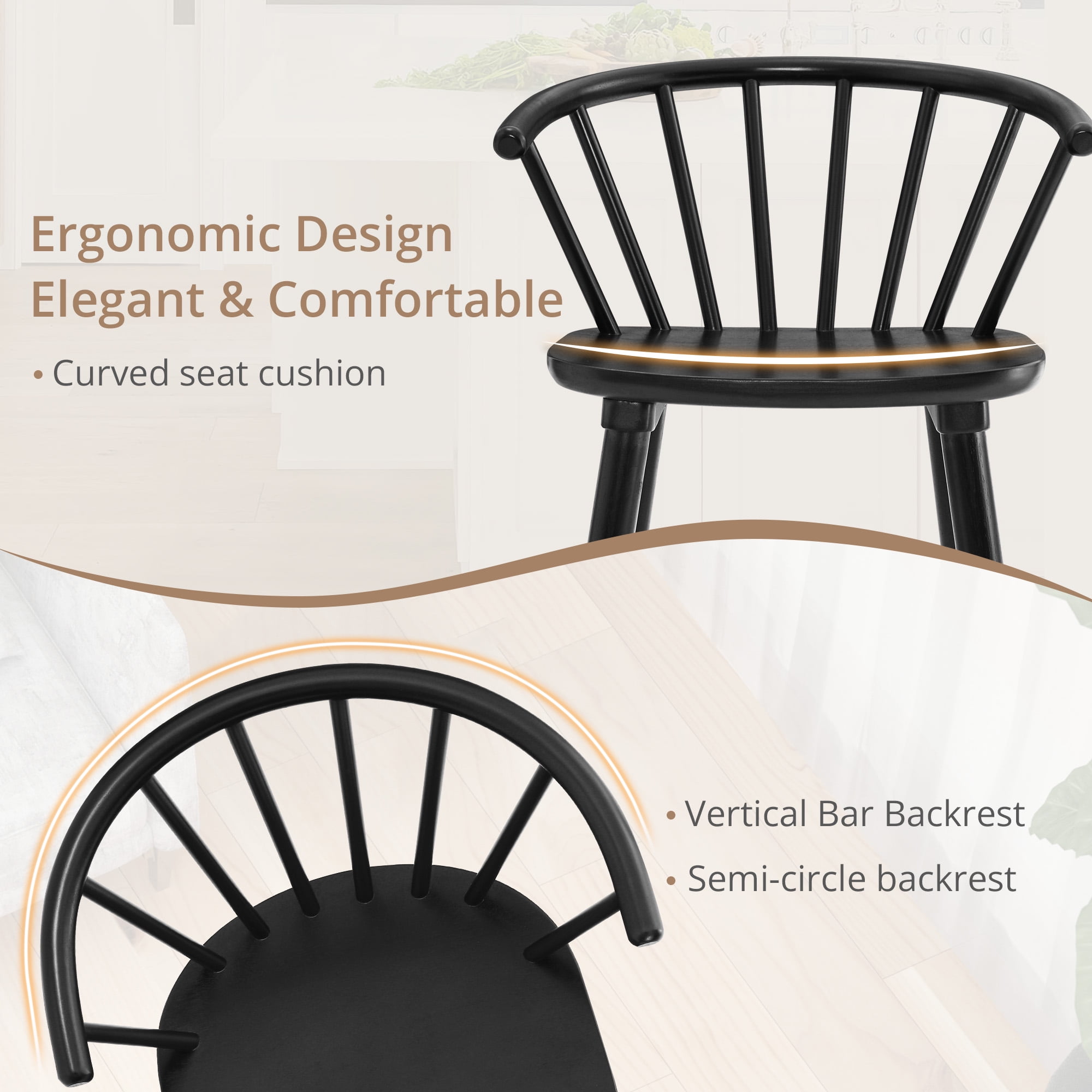 Dycanpo 18'' Farmhouse Black Dining Chairs Set of 4, Wooden Kitchen and Dining Room Chairs