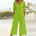 thumbnail image 2 of GILIGEGE Women's Casual Jumpsuits 2025 Summer Trendy Wrap V Neck Short Sleeve Wide Leg Pants Elegant Loose Rompers Outfits with Pockets Overalls for Women Women's Summer with Pocket Shoulder Strap Ad, 2 of 5