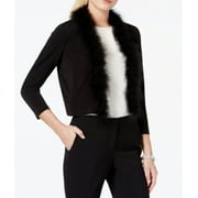 Calvin Klein NEW Black Womens Size PXS Petite Faux-Feather Trim Shrug