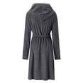 thumbnail image 4 of Arlun Women's Coral Hooded Sleepwear Robes Long Thick Nightgown with Pockets Comfy Soft over the Knee Length Bathrobes Fashion Solid Color Simple Stylish Loungewear Grey One Size, 4 of 6