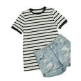 thumbnail image 4 of Langwyqu Summer Short Sleeve Stripe T Shirt Women Casual Round Neck Tops, 4 of 5