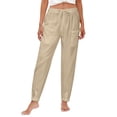 thumbnail image 5 of Delayuji Womens Cotton Linen Pants Summer High Waisted Wide Leg Long Pant Trousers With Pocket Casual Loose Pants, 5 of 7