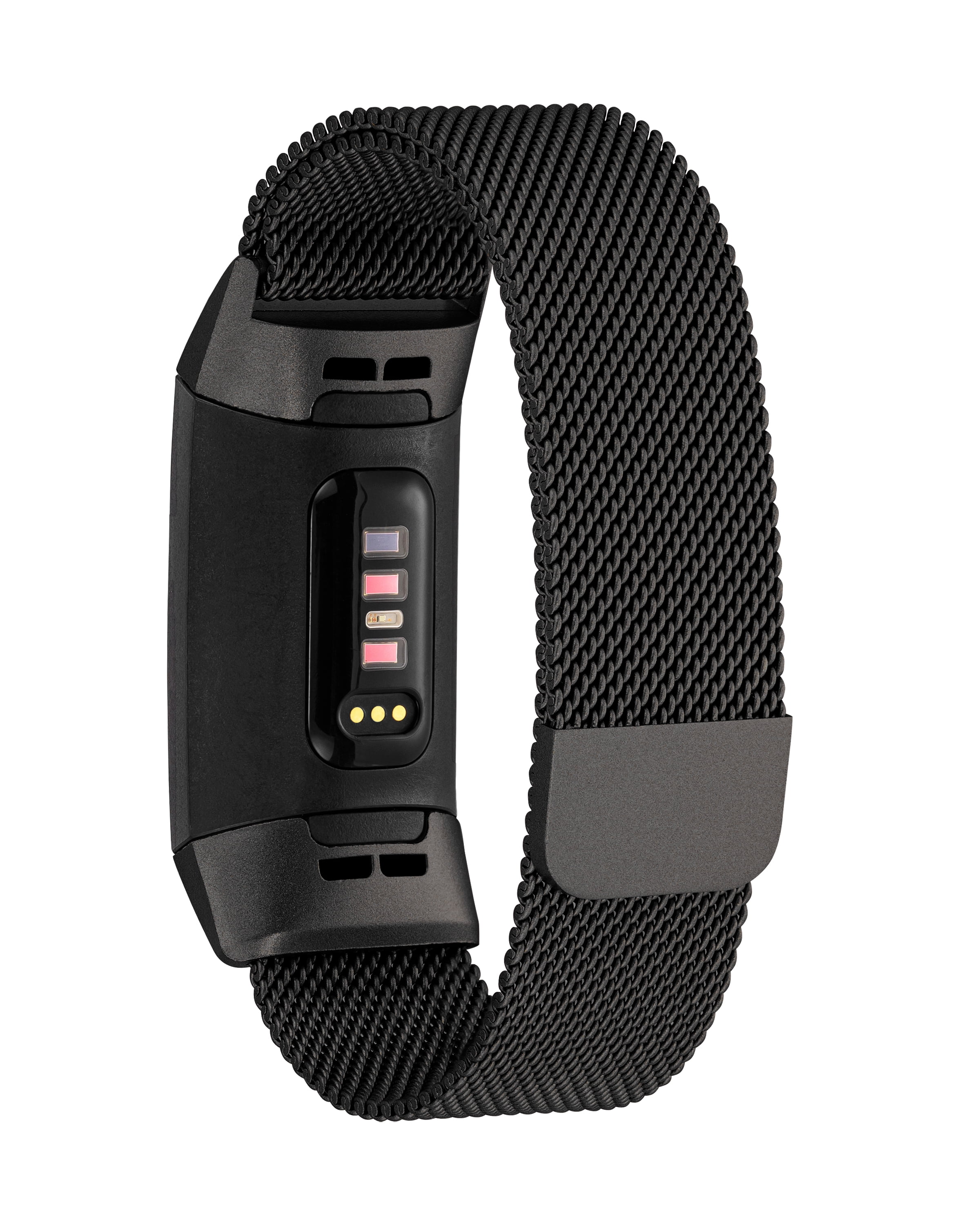 WITHit Black Stainless Steel Mesh Band with Magnetic Closure for Fitbit Charge 3 & Charge 4
