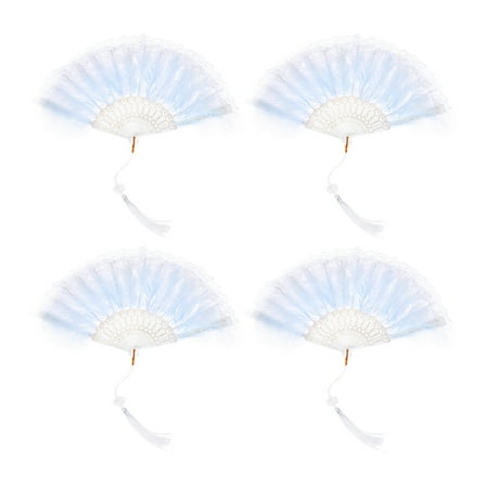 Uxcell Feather Hand Fan Blue Vintage Folding Fan with Tassels Feather Fan for Halloween Party,4 Pcs