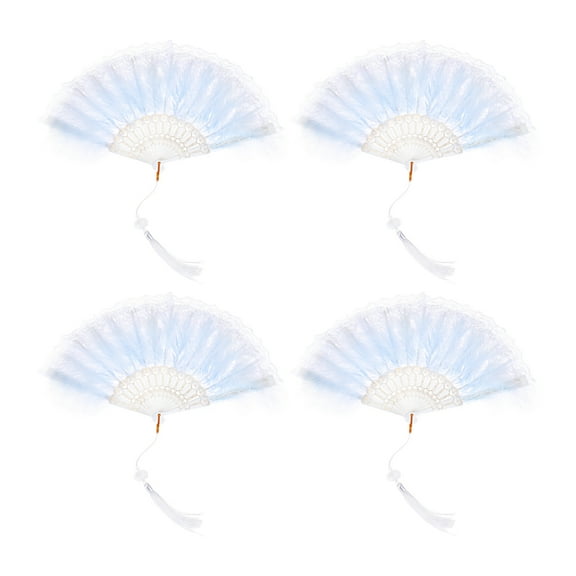 Uxcell Feather Hand Fan Blue Vintage Folding Fan with Tassels Feather Fan for Halloween Party,4 Pcs