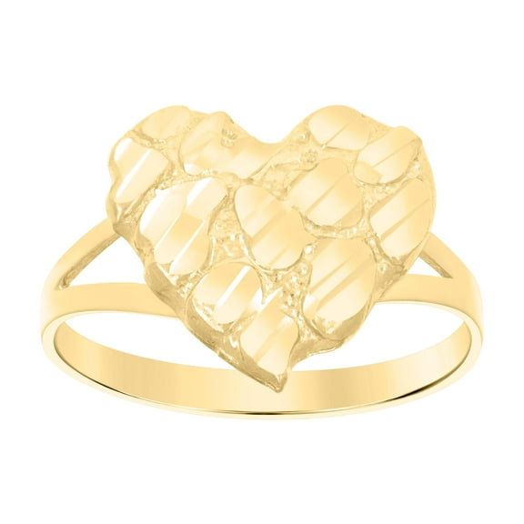 10kt Real Yellow Gold Womens Nugget Heart Ring