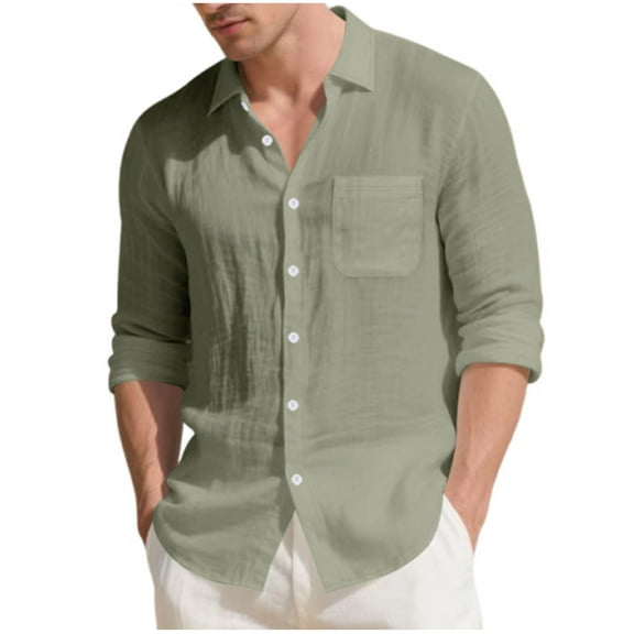 Yievot Linen Button Down Shirts for Men Fall Casual Long Sleeve Shirts Regular Fit Beach Vacation Tops with Pocket