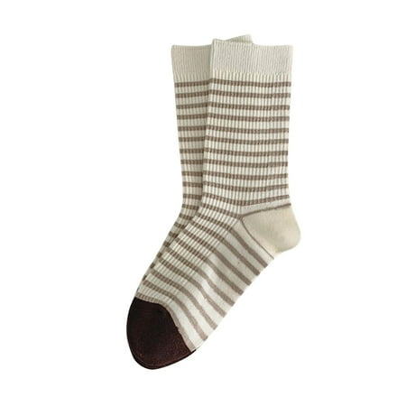 

Heiheiup Women White Socks Autumn And Winter Vintage Striped Embroidered Lettering Stockings Socks Knee Length Socks