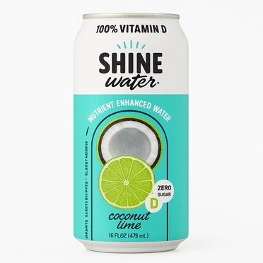 ShineWater Coconut Lime – Nutrient Enhanced Water with Vitamin D, Zero Sugar – 16 fl oz Cans (Pack of 6)