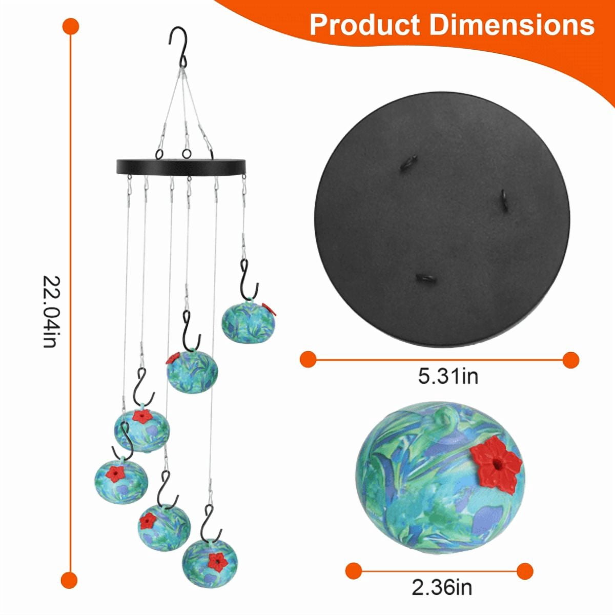 imerelez Wind Chimes Hummingbird Feeder for Outdoors Hanging, Unique Bird Feeder with Tongue-Protection Design, Garden Patio Yard Decor, Ideal Gift for Bird Lovers
