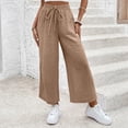 thumbnail image 2 of Women Linen Pants Summer Wide Leg Cropped Palazzo Pants Drawstring High Waisted Beach Lounge Trousers with Pockets,3XL, 2 of 6
