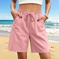 thumbnail image 2 of Women's Cotton Loose Fit Casual Shorts with Pockets Elastic Waist Drawstring Comfy Soft Stretchy Summer Lounge Athletic Gym Outdoor Everyday Womens | VerBelle,Pink M, 2 of 7
