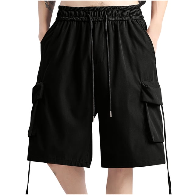 pstuiky Pantalones cortos para hombre, Pantalones casuales lisos para hombre, pantalones cortos deportivos de gimnasio con cintura con cordón y bolsillo Pantalones cortos deportivos para hombre