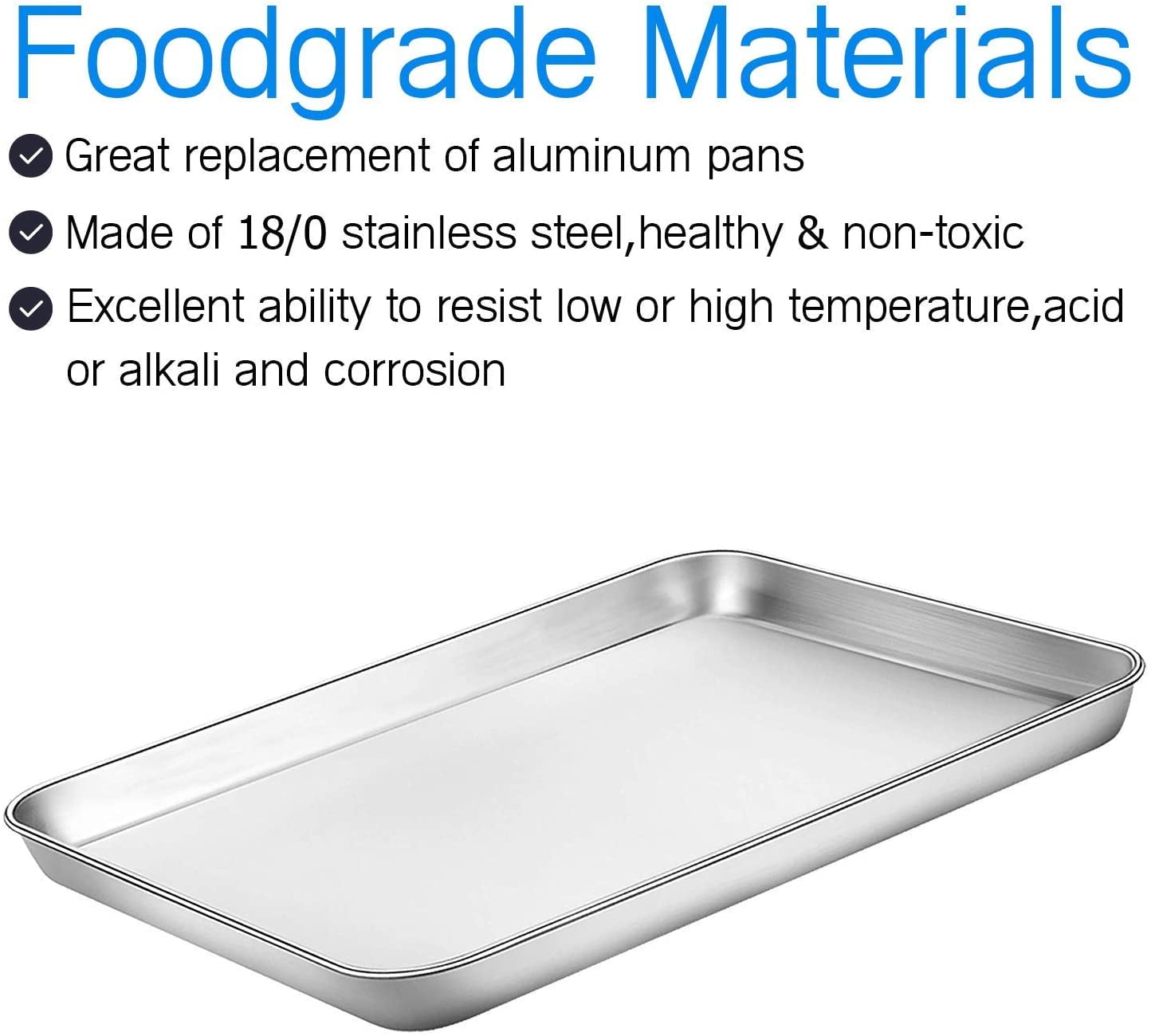 Baking Sheet Set of 2, Bastwe 18 inch Commercial Grade Stainless Steel  Baking Pan, Professional Bakeware Oven Tray, Healthy & Non-toxic, Rust Free  