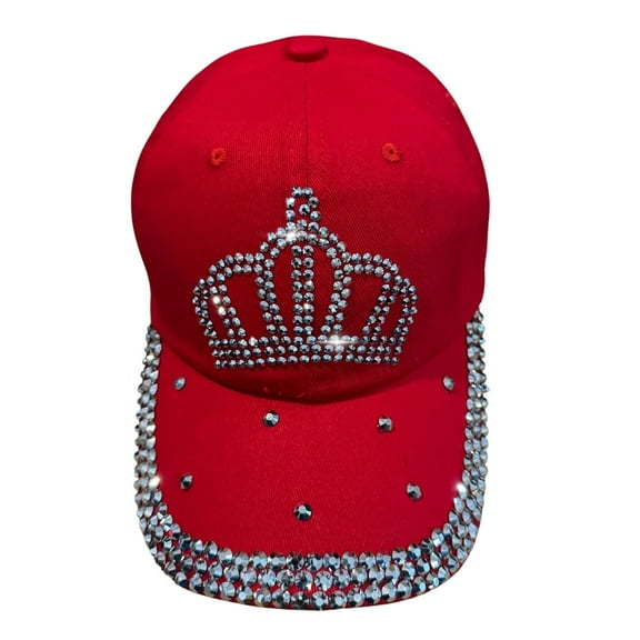 Popfizzy Rhinestone Princess Crown Hat for Women and Girls, Cute Bedazzled Hat, Sparkle Bling Hat, Girly Baseball Cap Crown