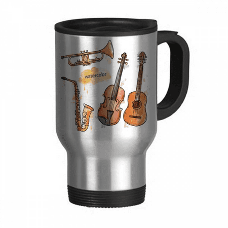 

Watercolor Instrument Combination Music Pattern Travel Mug Flip Lid Stainless Steel Cup Car Tumbler Thermos