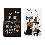 Smile Spooky Pumpkin Ghost Boo Bat Halloween Kitchen Dish Towels 2 Set 18 x 26 inch