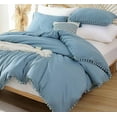 thumbnail image 3 of Duvet Cover Set For Bedroom Pompom Boho Bedding Set Breathable Dusty Blue Quilt Cover 8Corner tie For Closure Zipper Bohemian Bedding Set, 3 of 4