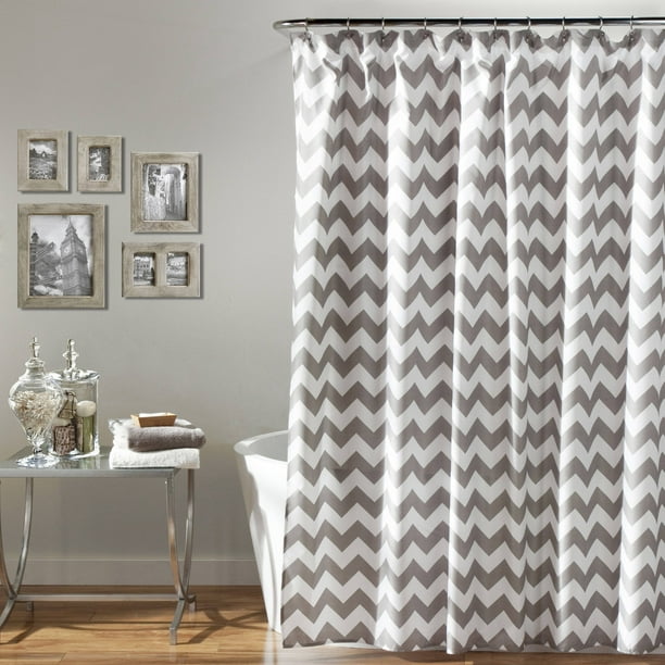 Chevron Shower Curtain, Gray/White