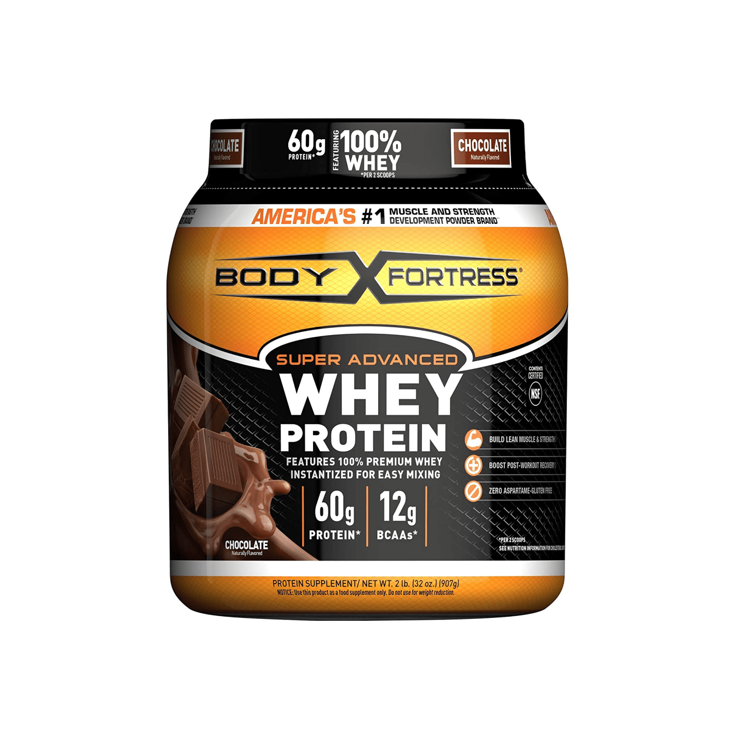 Body Fortress Super Advanced Whey Protein Powder, Chocolate Flavored, Gluten Free, 2 Lb