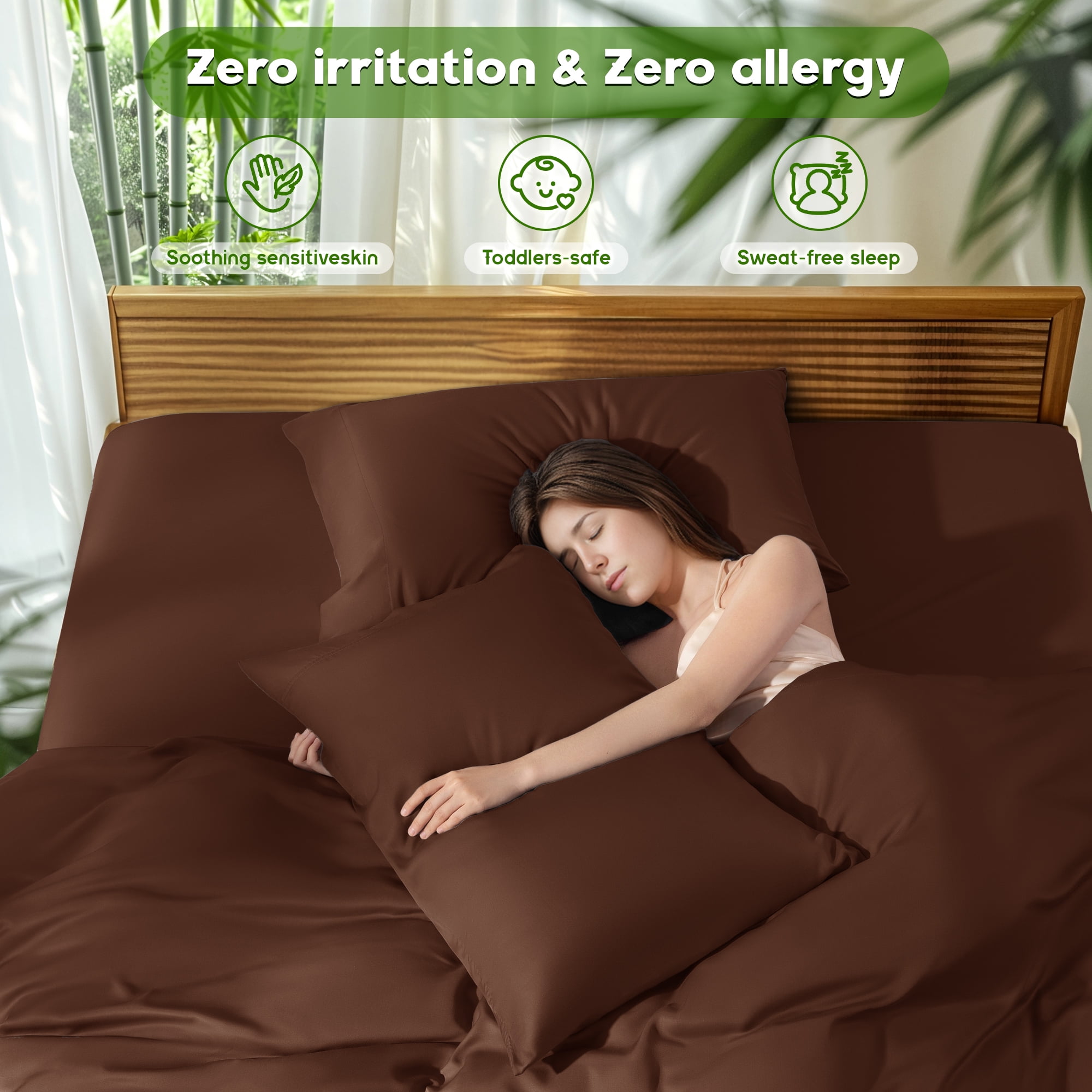 Sonoro Kate Luxury Cooling Bamboo Bed Sheet Set - Deep Pockets - 3 Piece, Twin, Brown