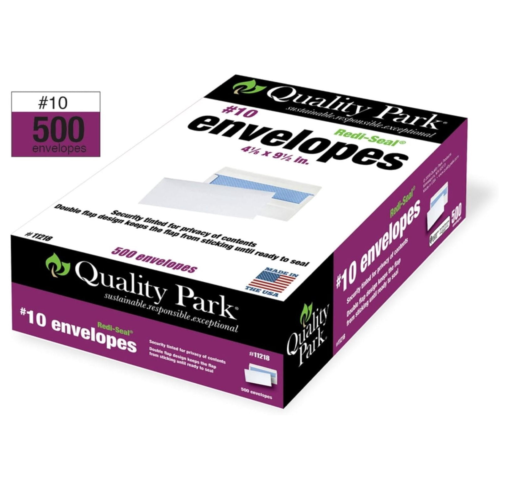 #10, Redi-Seal Security Tint Business Envelopes, Self-Seal, 24-lb, White, 500/Box (11218)