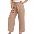 thumbnail image 3 of cocolona Womens Summer Casual Loose Plus Size Pants Elastic Waist Straight Wide Leg Vacation Lounge Trousers with Pockets, 3 of 5