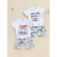 thumbnail image 4 of Aojekbee Toddler Boy Summer Outfit Letter Print Short Sleeve Tops with Elastic Waist Fish Pattern Shorts 2 Pcs Clothes, 4 of 10