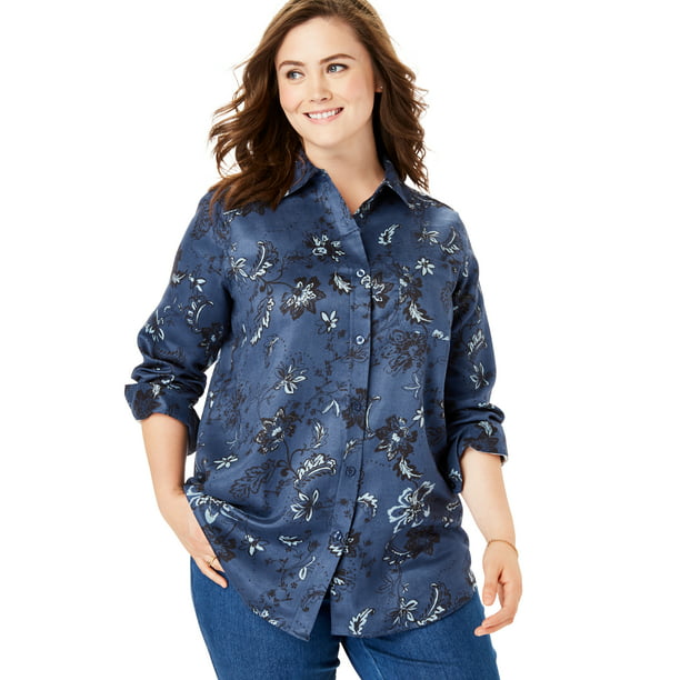 Woman Within - Woman Within Plus Size Soft Sueded Button Down Shirt ...