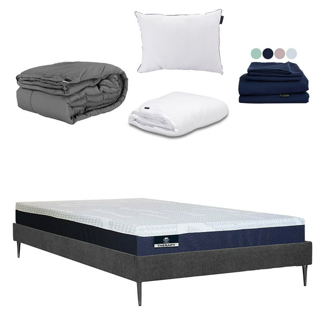 Colchón en Caja Queen Size Therapy Spring Air + Base Cama Slim + Almohada One + Protector Cloud + Sábana Softy + Edredón Homy