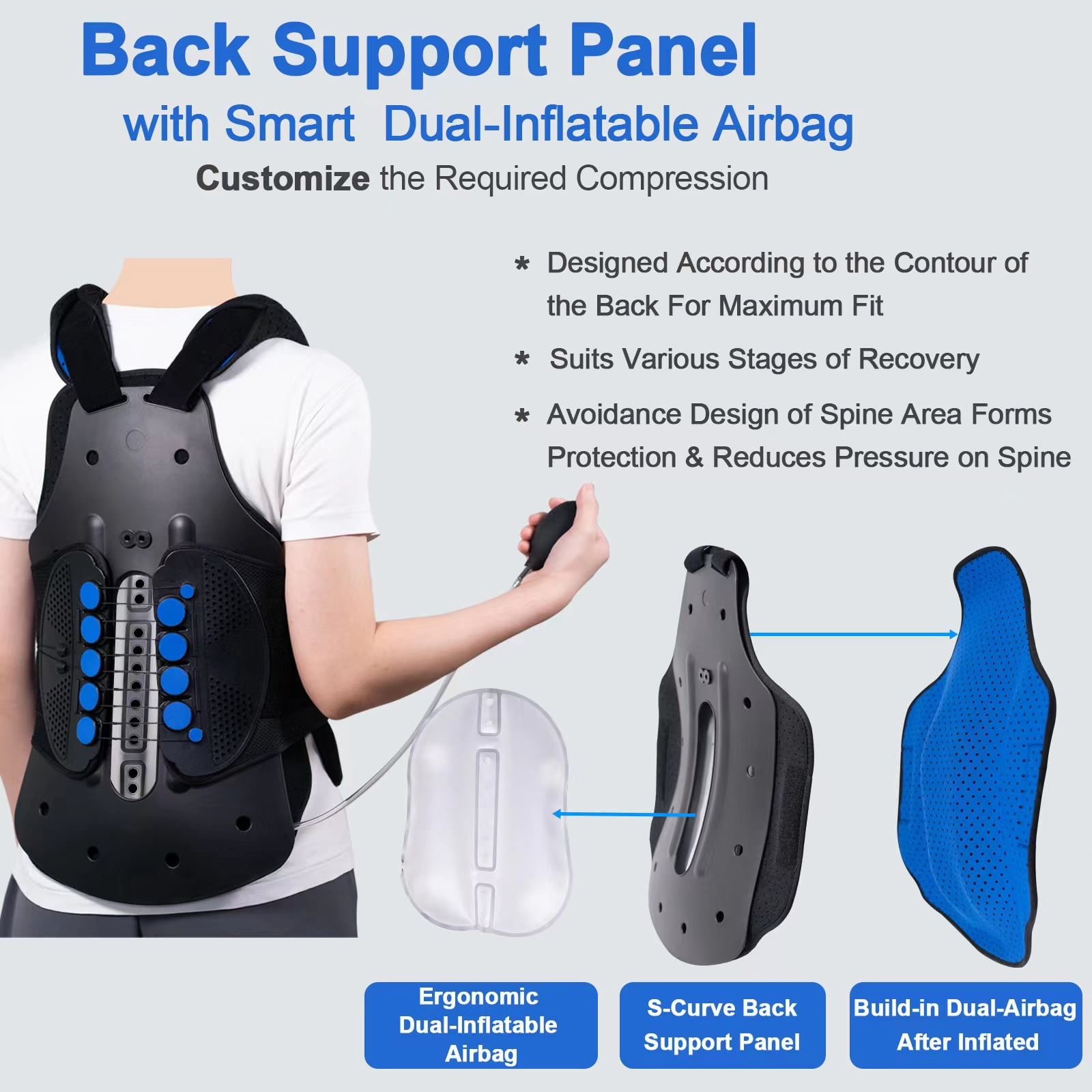 Nvorliy TLSO Full Back Brace for Back Pain Relief - Inflatable Airbag Thoracic Back Brace Orthosis Support for Compression Fracture, Pre or Post Op, Kyphosis, Scoliosis, Osteoporosis (XL)