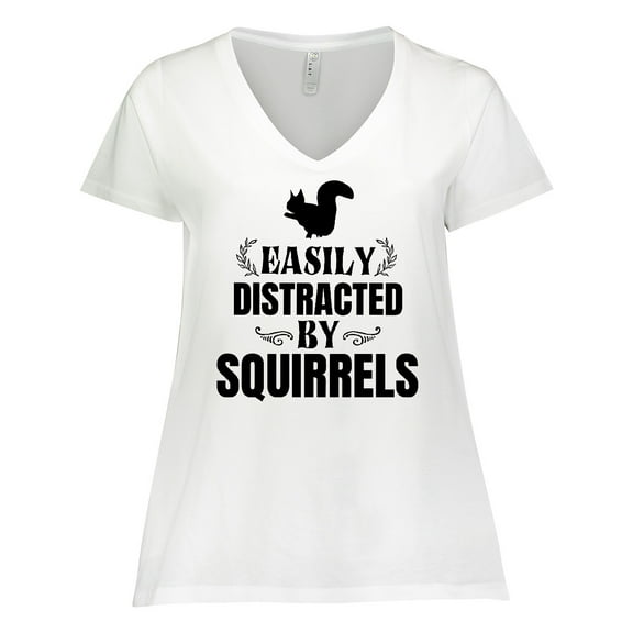 Inktastic Easily Distracted by Squirrels Women's Plus Size V-Neck T-Shirt