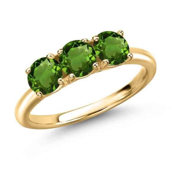 Gem Stone King 18K Yellow Gold Plated Silver Green Chrome Diopside Engagement Ring for Women | 1.50 Cttw | Round 5MM | Gemstone Birthstone | Size 8