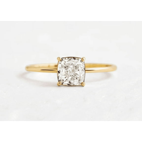 Forever Jewels 1Ct Cushion Cut Moissanite Women Solitaire Engagement Ring 14K Yellow Gold Plated