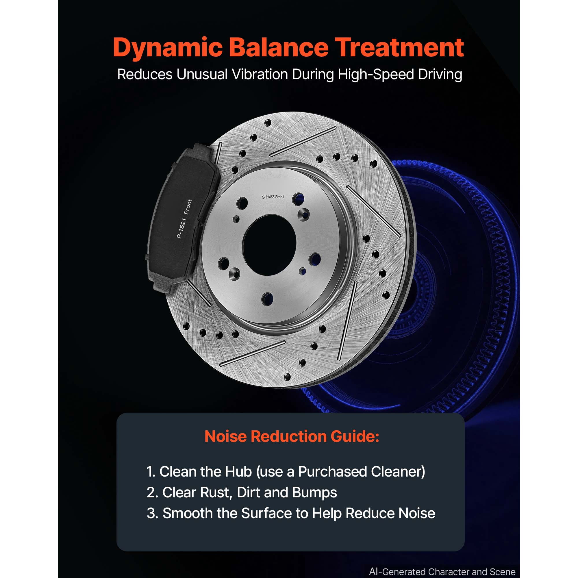 KFFKFF Front and Rear Brake Kit Compatible with 2012-2016 Honda CR-V (AWD), Cast Iron Drilled and Slotted Rotors, Ceramic Brake Pads Replacement Set, 11.65-inch Front Rotors and 12-inch Rear Rotors