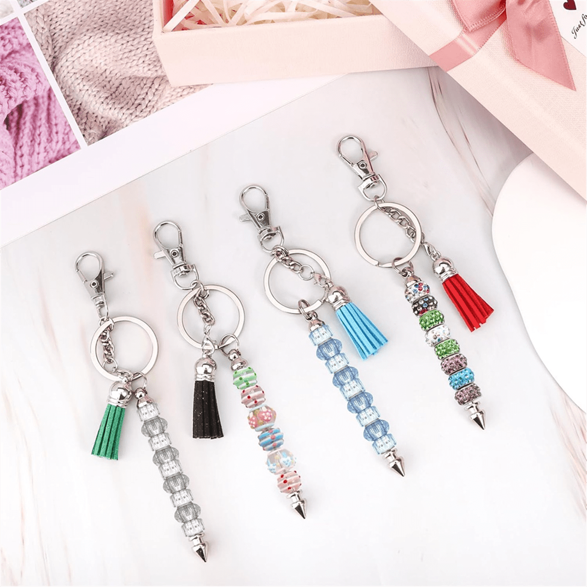36Pcs Beadable Keychains Bars,Silver Beadable Keychain Bars Bulk Blank,Keychain Making Kit for DIY Crafts Women Men Gift