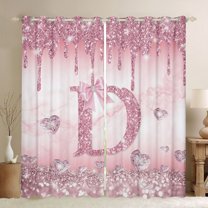 Homewish Girly Pink Letter D Black Out Curtains, Romantic Glitter Diamond Curtains Pack of 2 (42x63 Each), Teens Kids Girls Women Bedroom Curtains, Curtains and Drapes Bedroom Decor