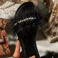 thumbnail image 2 of Anuirheih Clearance Slip on Sandals Women,Summer New Style Daily Leisure One-line Rhinestone Plush Flat Slippers Women(Black), 2 of 6