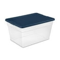 thumbnail image 2 of Sterilite Stackable 56 Quart Storage Tote, Clear with Marine Blue Lid, 8 Pack, 2 of 8