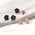 thumbnail image 5 of AllenCOCO 18K Gold White Gold Plated Black Rose Flower Stud Earrings for Women Girl Black/L,Graduation Gifts, 5 of 5