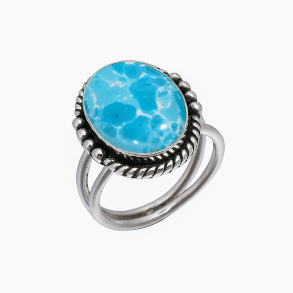 Larimar 925 Sterling Silver Ring, Adjustable Ring, Silver Jewelry Ring, Blue Ring, Oval Ring, Dainty Ring, Handmade Ring, Gemstone Ring, Gift For Her/