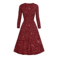 thumbnail image 4 of DHFJKG Sparkly Sequin Party Dress For Women Mid Length Deep V Neck Long Sleeve Clubwear Ruched Waist Flowy Versatile Dresses, 4 of 5