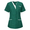 thumbnail image 2 of CFLVAEK Women's Scrubs Plus Size Short Sleeve Nursing Uniform with Pockets Comfy V Neck Scrub Tops Solid Color Working Uniform 2025 Green XXL, 2 of 4