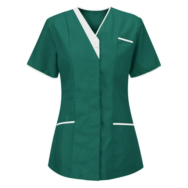 LOVZFMLL Women's Summer Tops Nurses Tunic Uniform Clinic Carer-Neck Protective Clothing