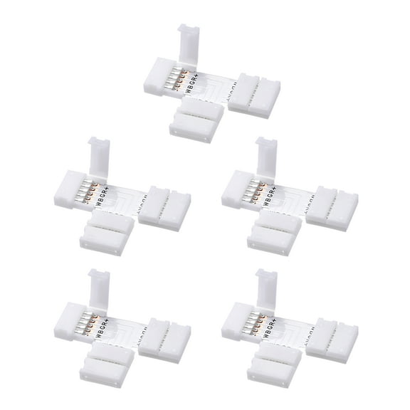 Unique Bargains 12mm 5P T-shape LED Strip Connector for 5050 RGBW 5 Conductor Strip Lights 5pcs