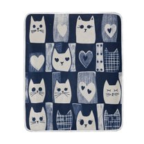 Yayeee Throw Blanket for Couch Soft Warm 50" x 60" Sofa Chair Bed Decoration, Blue Cats and Hearts
