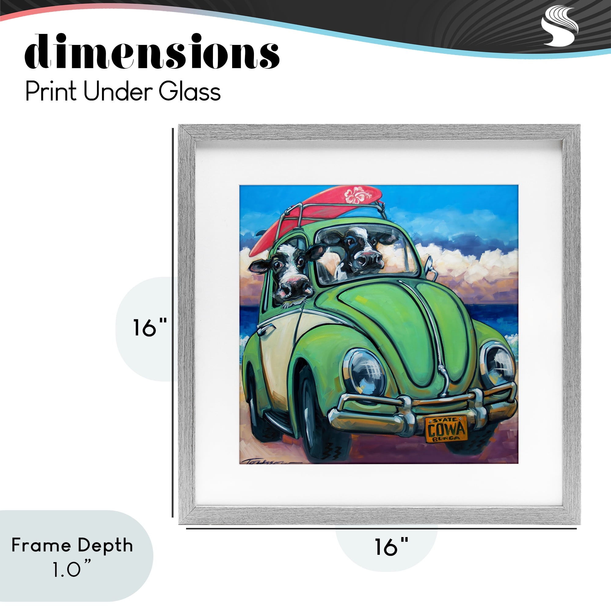 Stupell Industries Cowabunga Surfer Cows Gray Framed Print Under Glass, design by CR Townsend