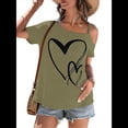 thumbnail image 3 of Camiseta de Mujer con Cuello Asimétrico, Corte y Estampado Gráfico, Corta. Verde XL, 3 of 9